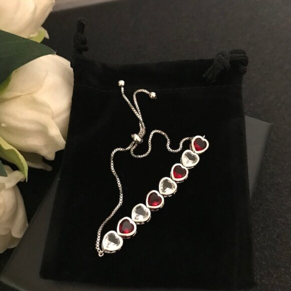 Macy’s Silver Cubic Zirconia & Ruby Heart Bolo Bracelet NWT Christmas Gift idea - Picture 6 of 7